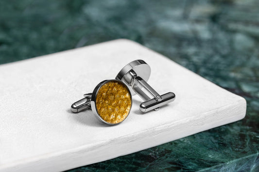 Round Cufflinks – Yellow Trout Leather