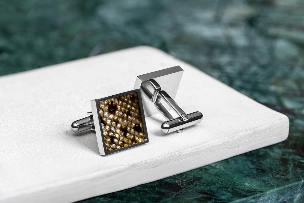Square Cufflinks – Black-Spotted Leather