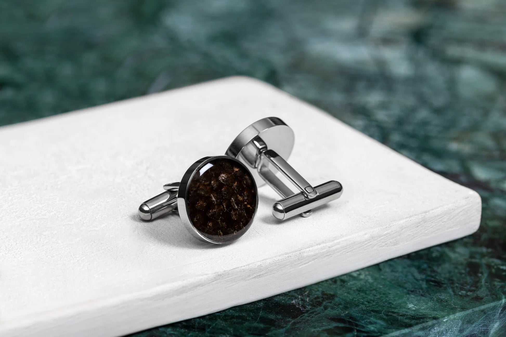 Round Cufflinks – Dark Leather