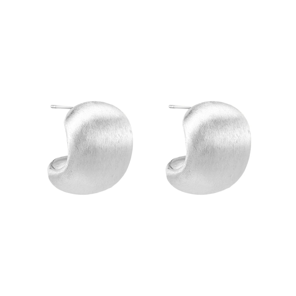 Brushed sterling silver cushion-shaped stud earrings with matte finish on white background