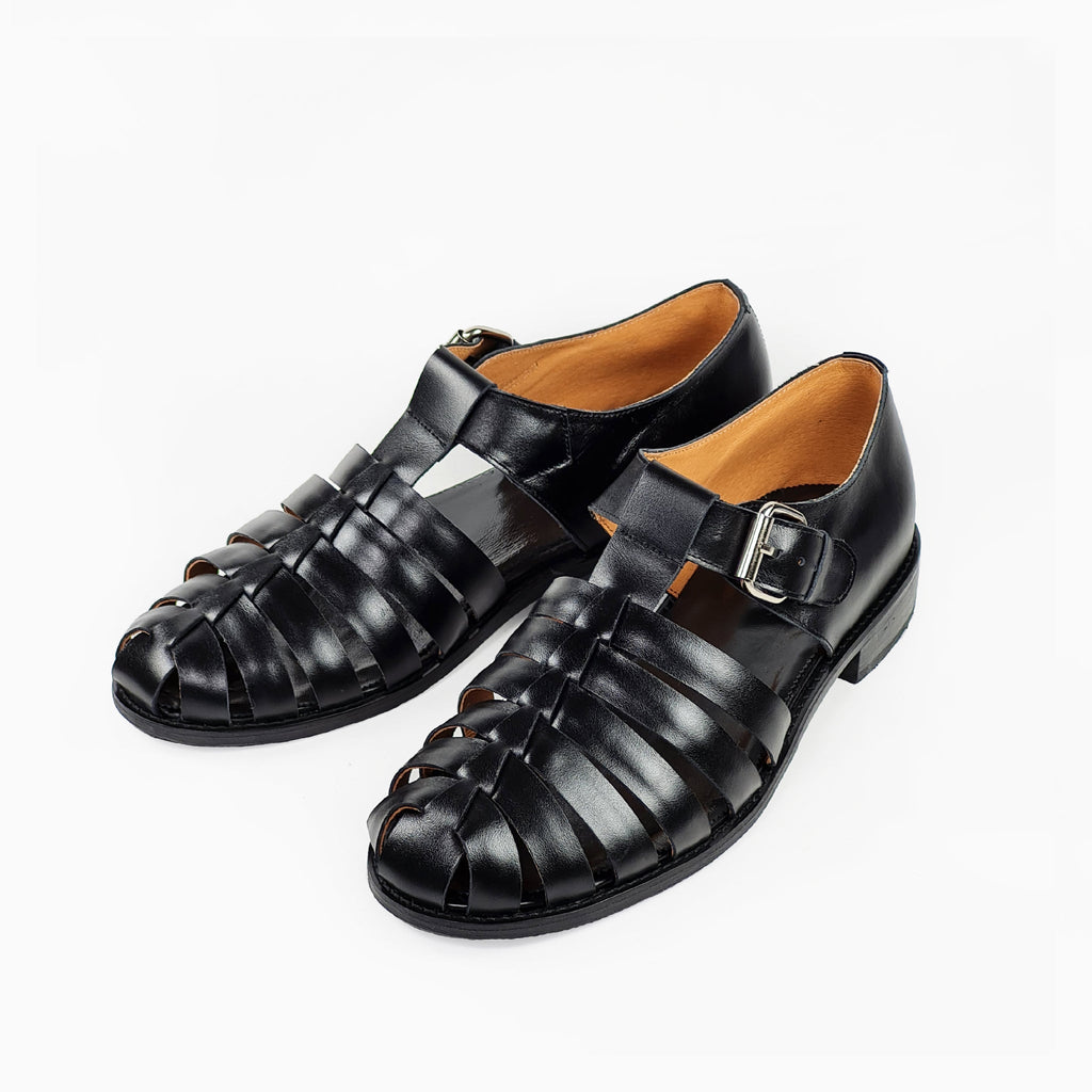 Handmade Leather Fisherman Sandals For Men - Black