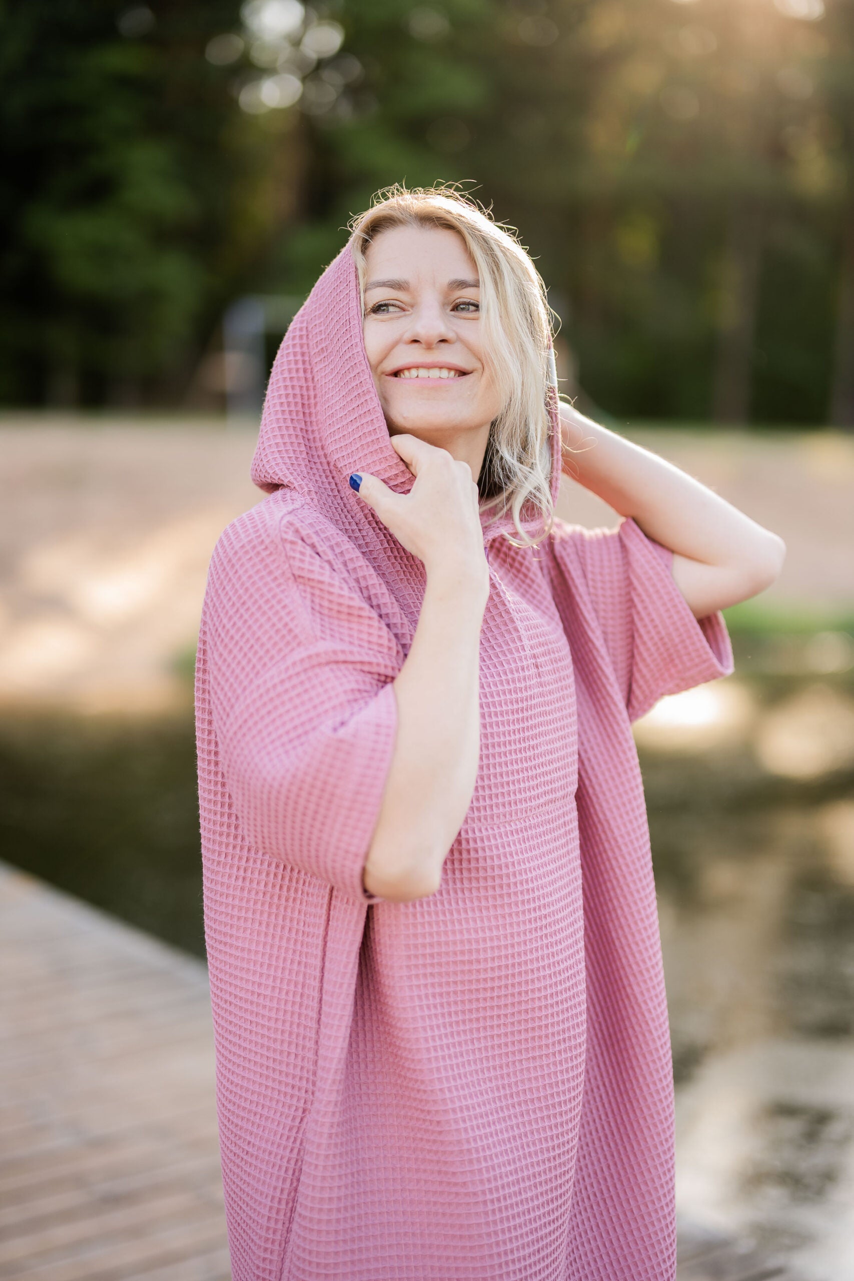 Short-Sleeve Surf Poncho - Cotton Waffle