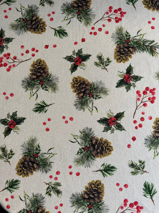 Christmas Motive Golden Pine Round Tablecloth