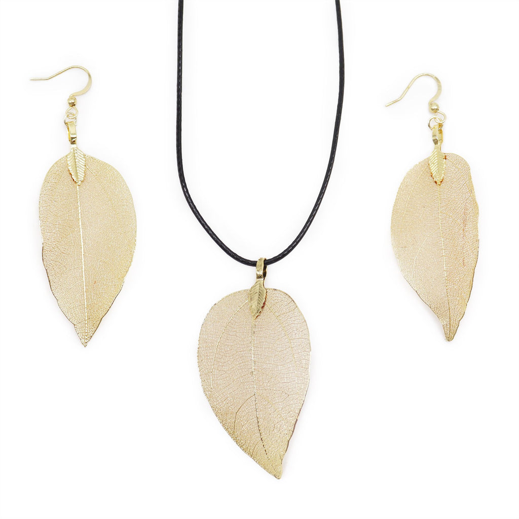 Halsband & Örhängen Set - Bravery Leaf - Guld