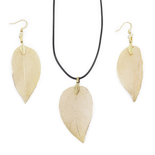 Halsband & Örhängen Set - Bravery Leaf - Guld
