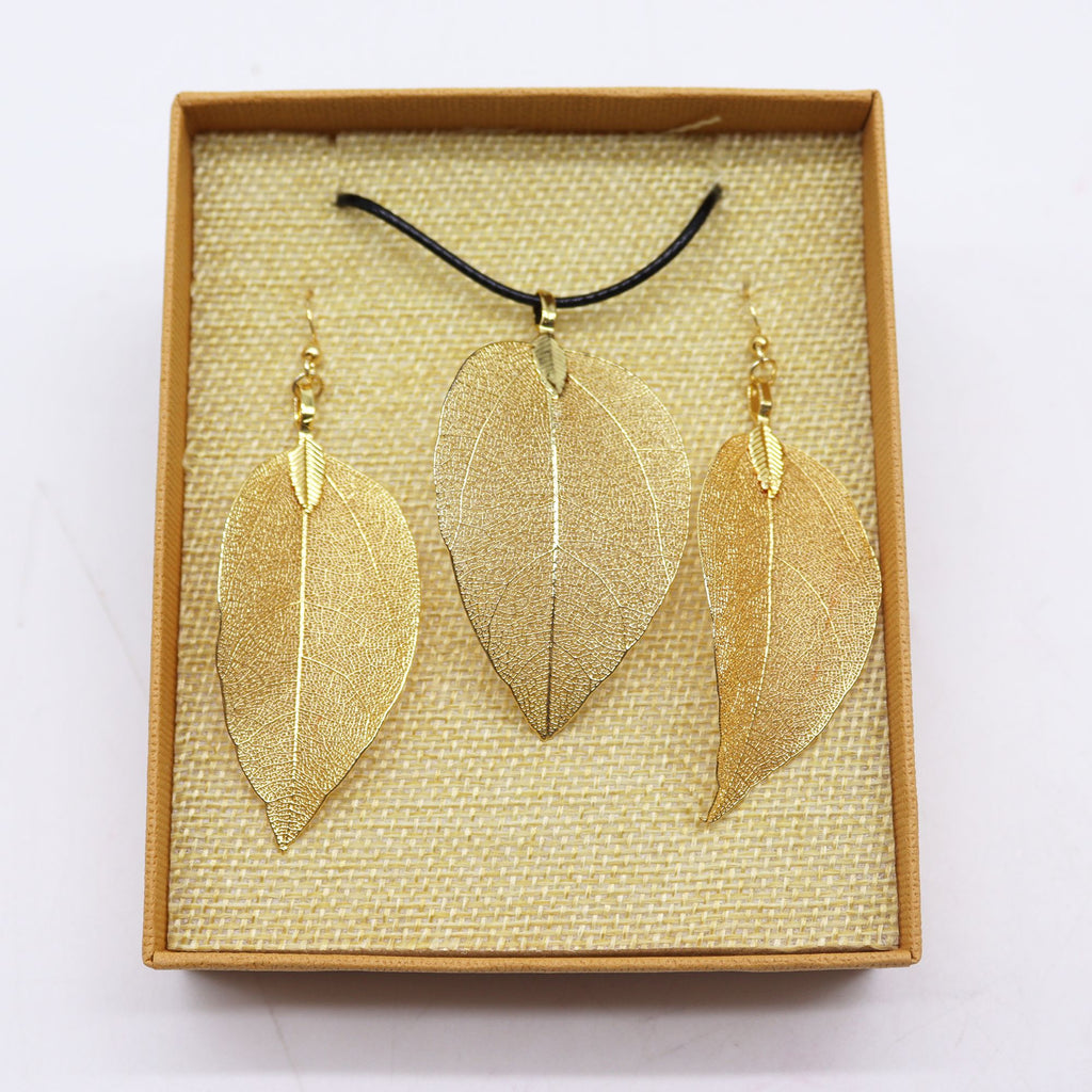 Halsband & Örhängen Set - Bravery Leaf - Guld