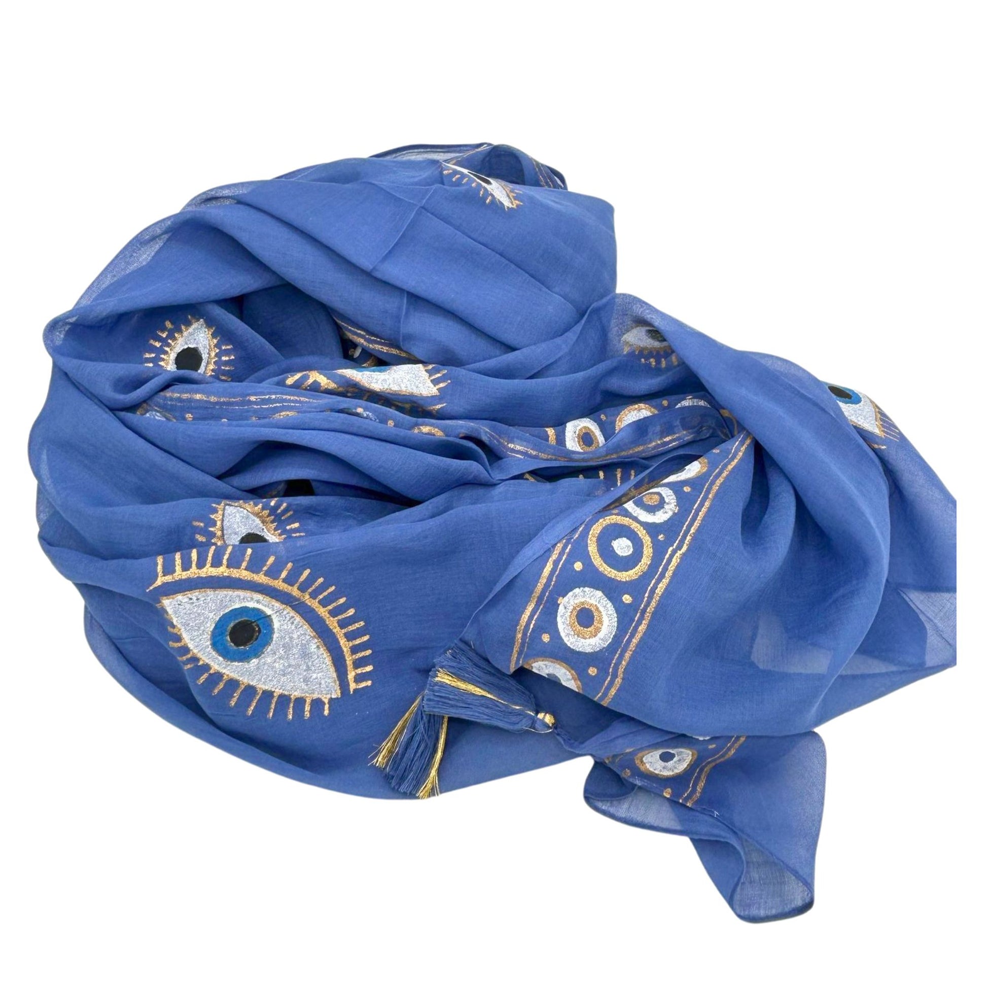 Nomad Sari On the Med Collection - Pario - Rik blå & guld handmålad Evil Eye design