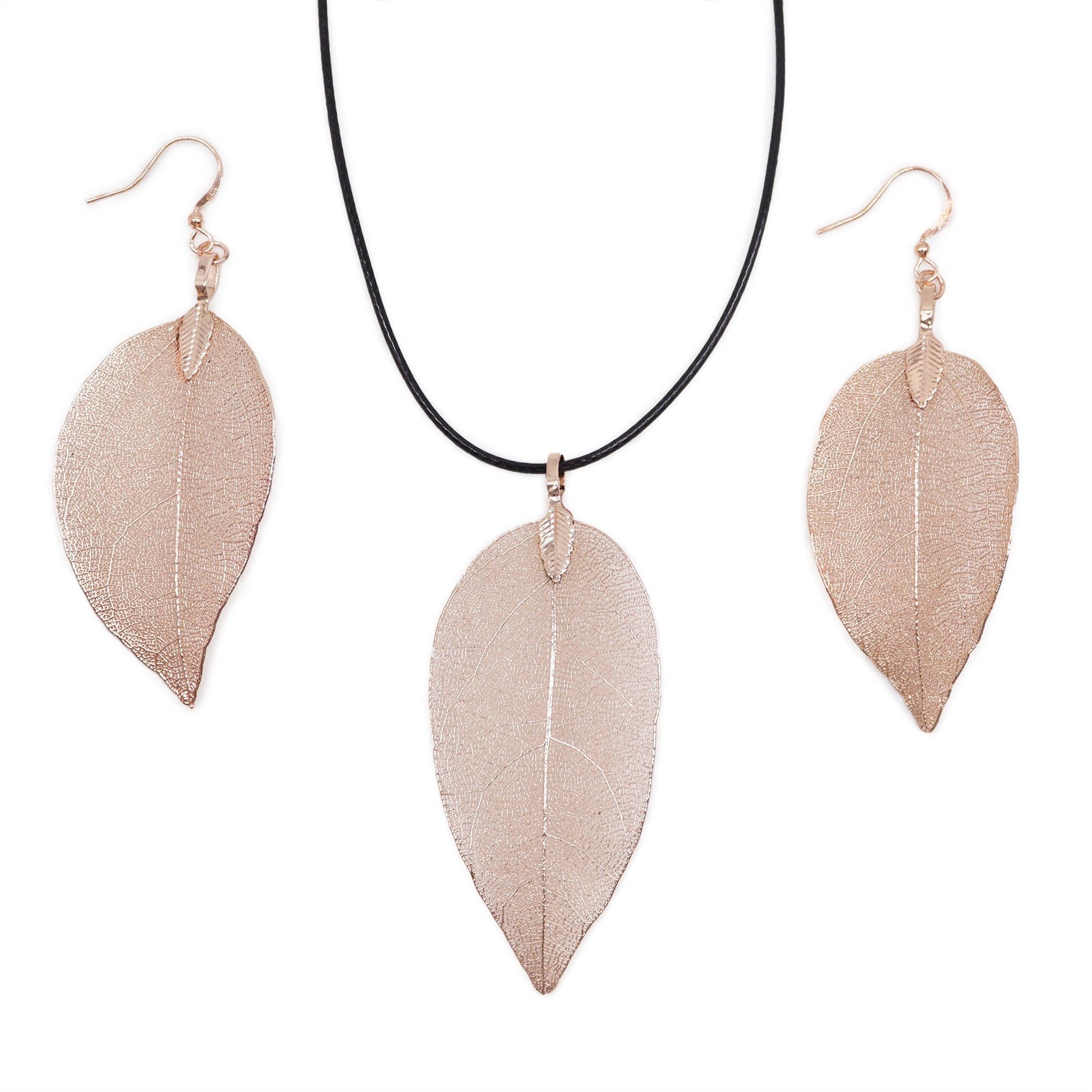 Halsband & Örhängen Set - Bravery Leaf - Rosa Guld