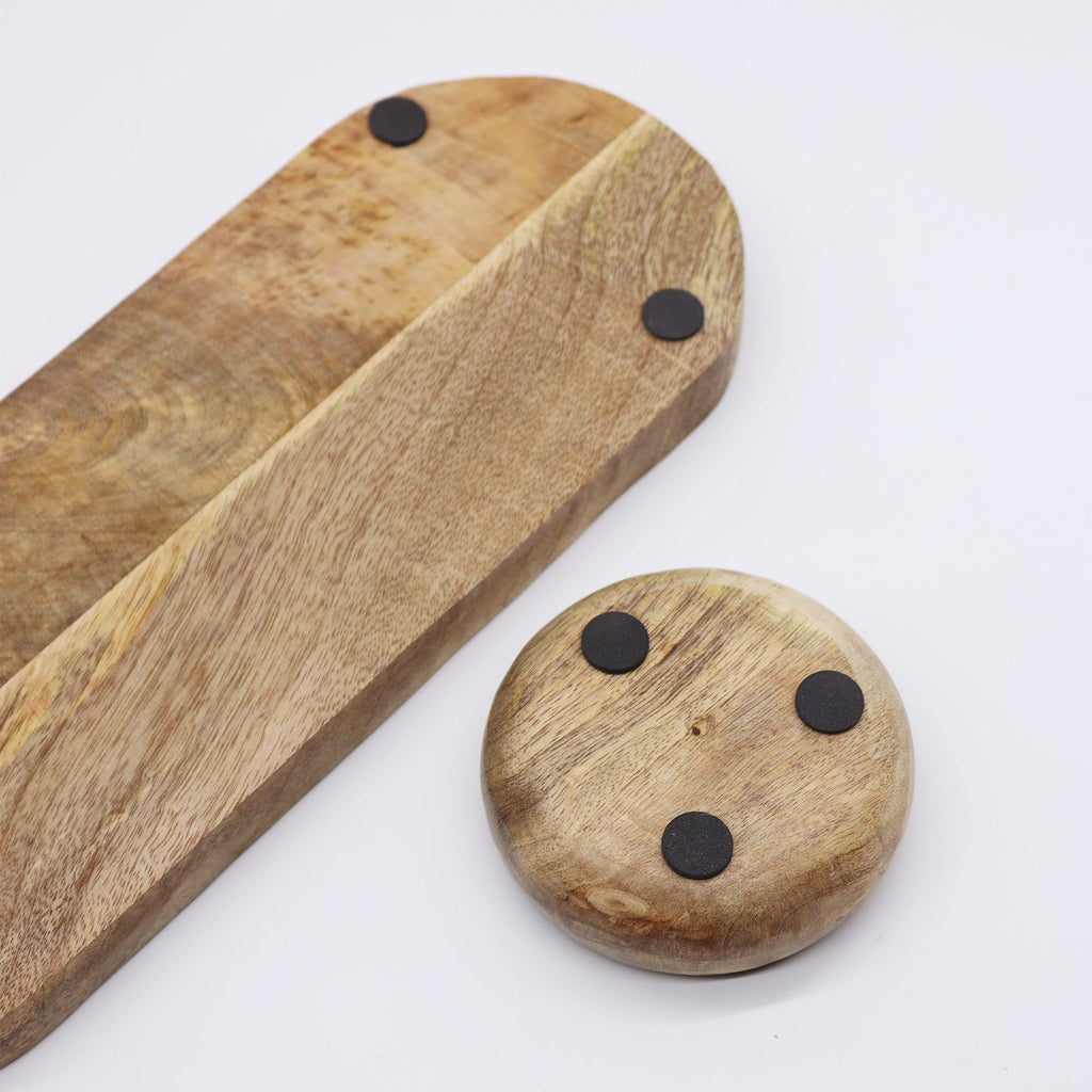 Mango Wood Tray with 3 Bowls - Blue Stripes