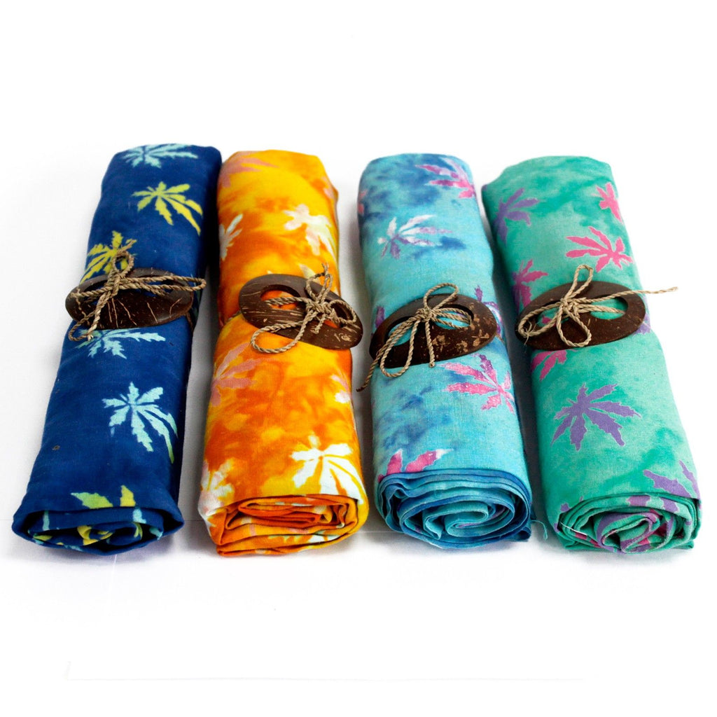 Bali Blocktryck Sarong - Tropiska löv (4 blandade färger)