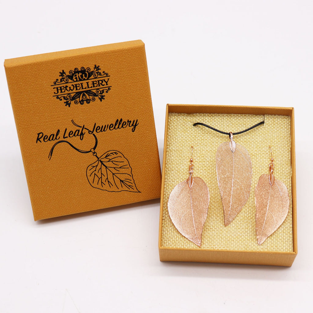Halsband & Örhängen Set - Bravery Leaf - Rosa Guld
