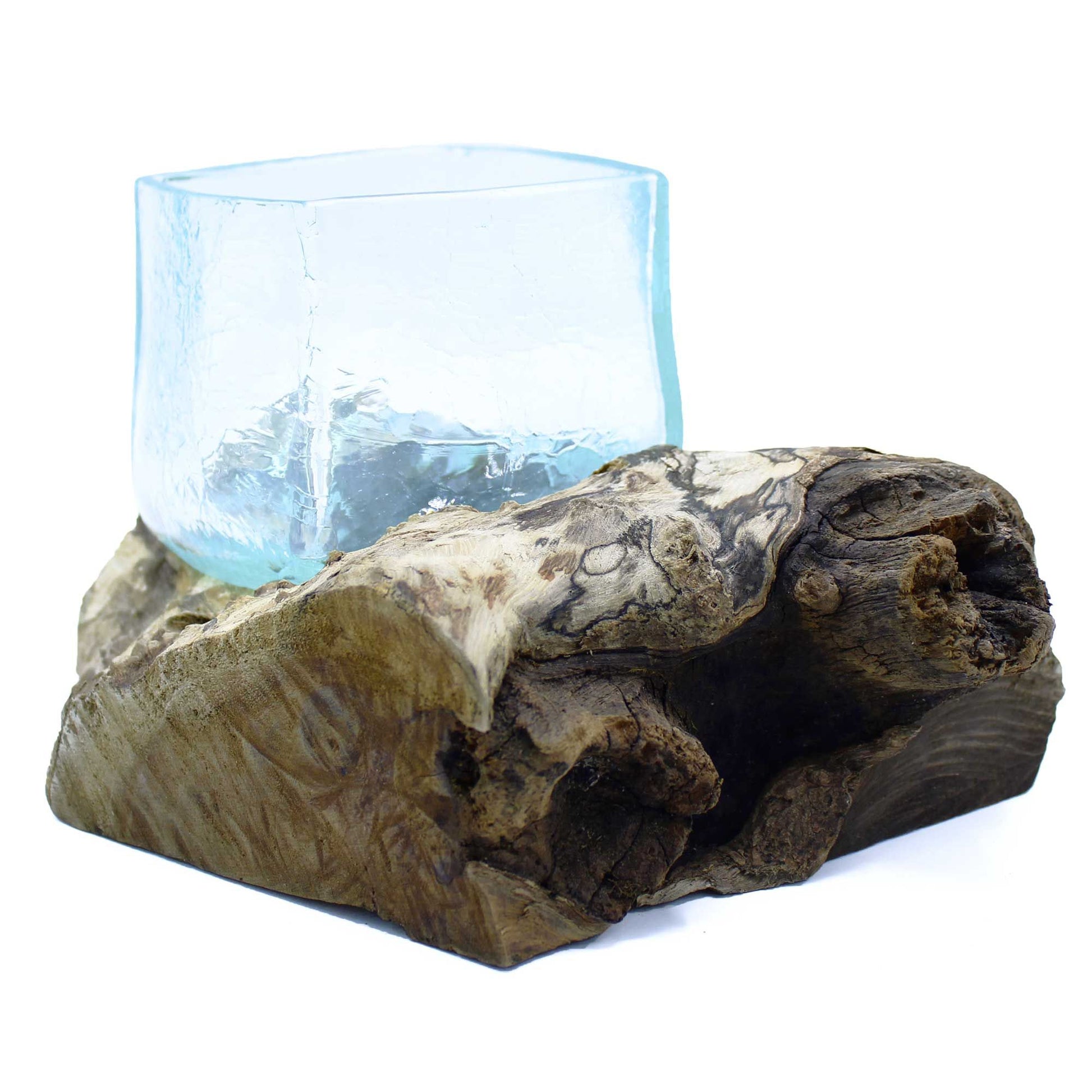 Smält Krackelerat Glas- Glastank på Trä