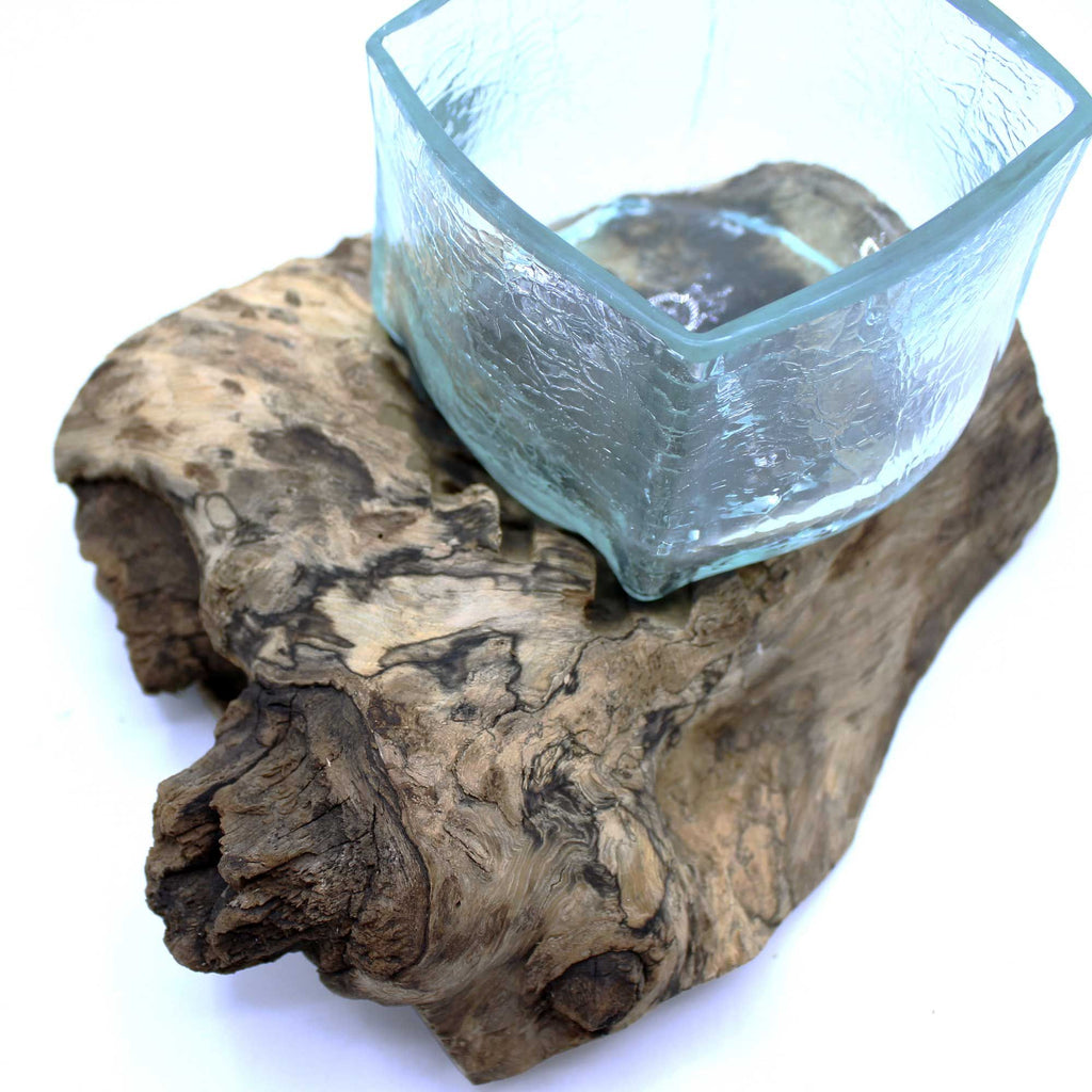 Smält Krackelerat Glas- Glastank på Trä
