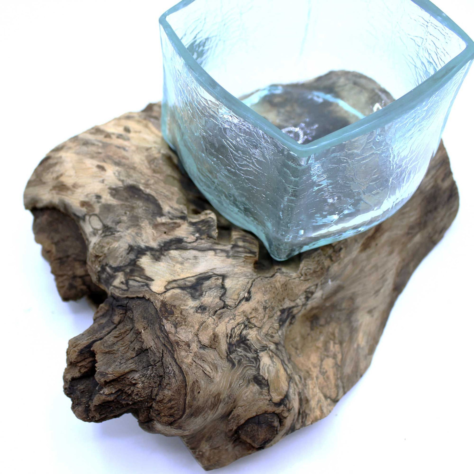 Smält Krackelerat Glas- Glastank på Trä