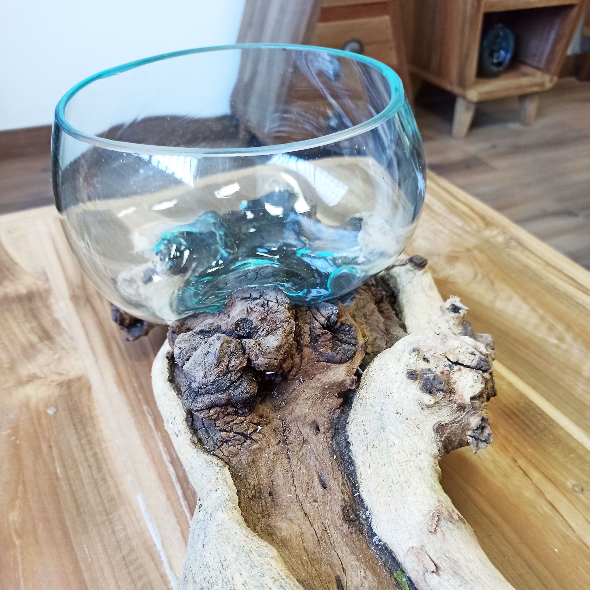 Vas/Kruka/skål - Smält glas på extra stort dubbelstativ - 70cm