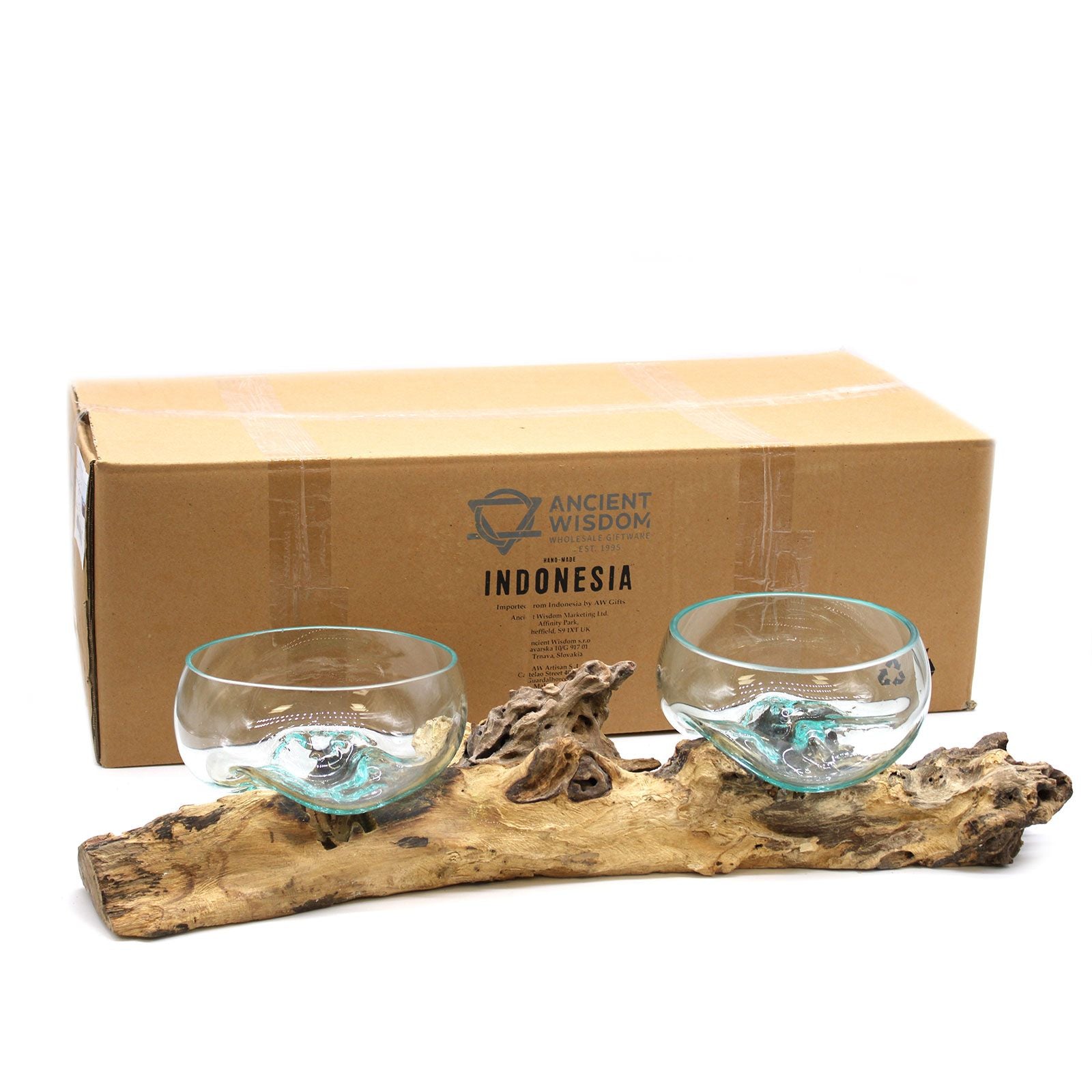 Vas/Kruka/skål - Smält glas på extra stort dubbelstativ - 70cm