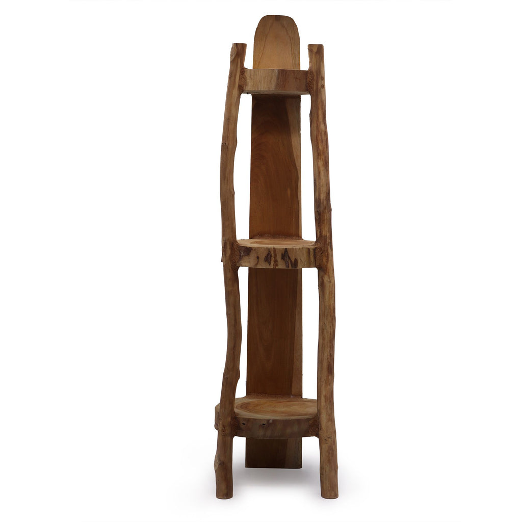 Naturlig Teak - Hörnhylla i 3 Hyllplan - 90cm hög