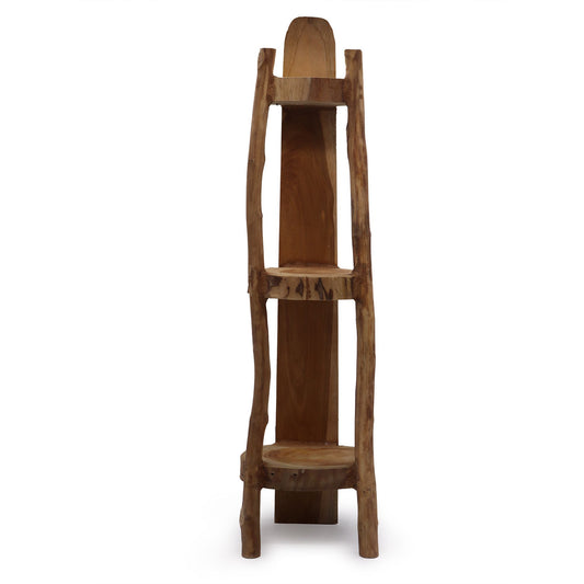 Naturlig Teak - Hörnhylla i 3 Hyllplan - 90cm hög