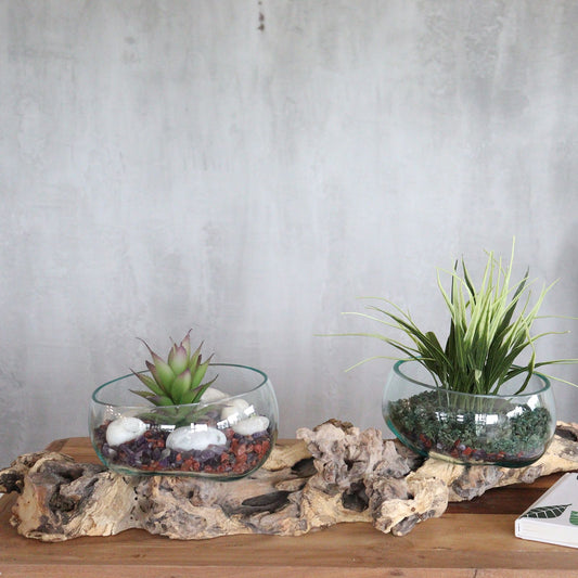 Vas/Kruka/skål - Smält glas på extra stort dubbelstativ - 70cm