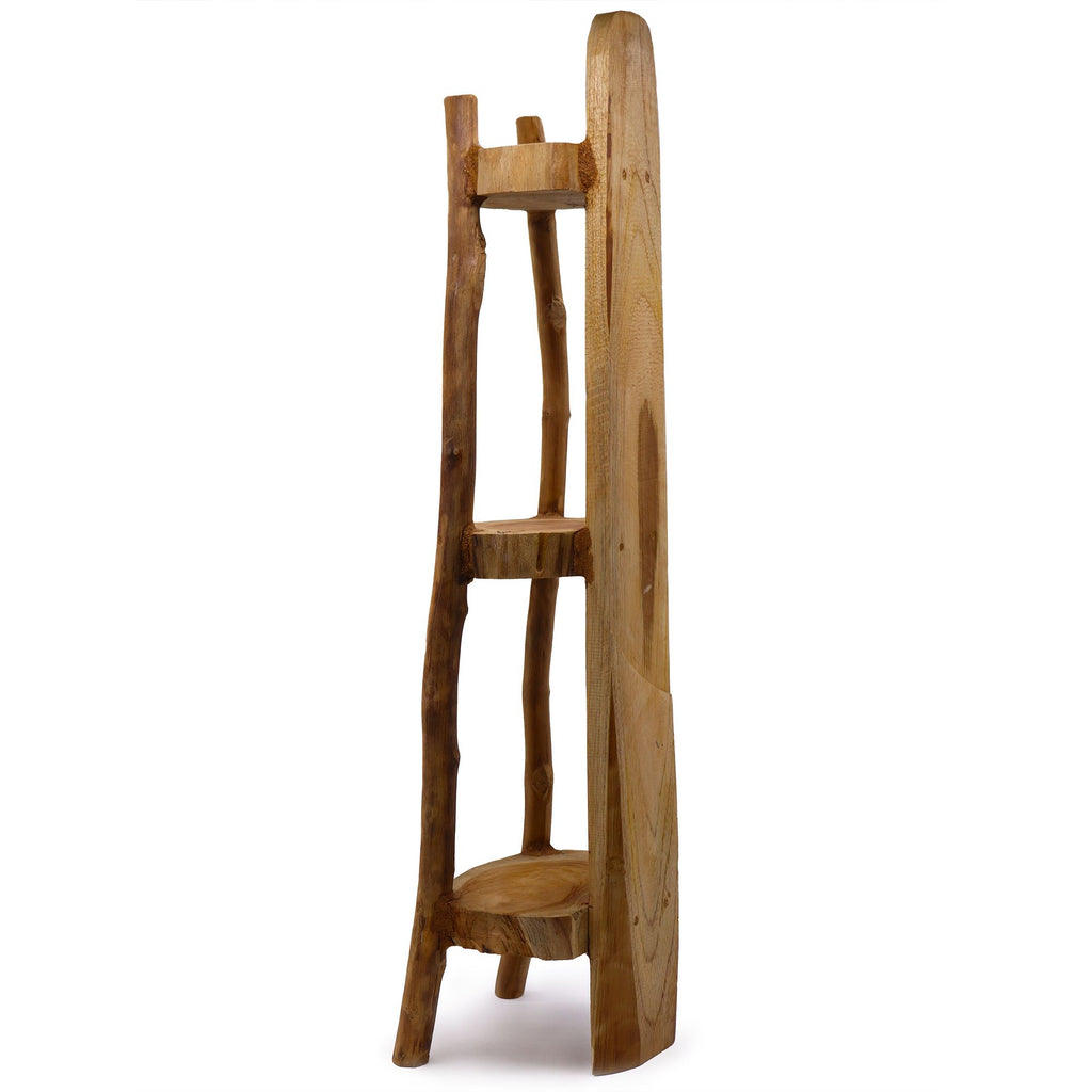 Naturlig Teak - Hörnhylla i 3 Hyllplan - 90cm hög