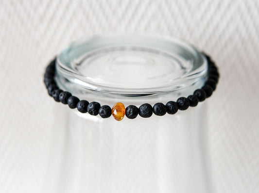 Baltic Amber and Black Lava Bracelet for Men