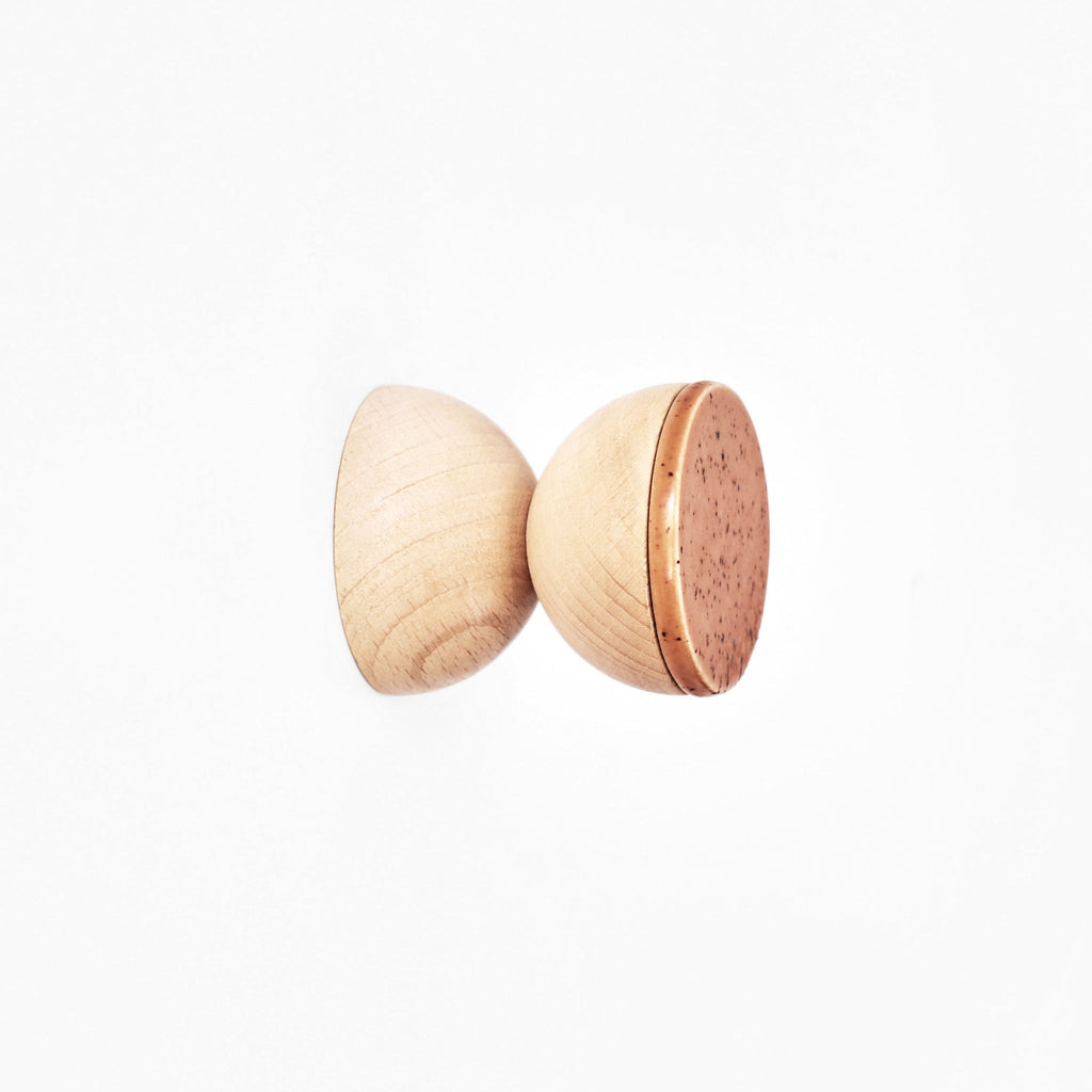Beech Wood & Ceramic Wall Hook / Knob - Terracotta Orange Specks