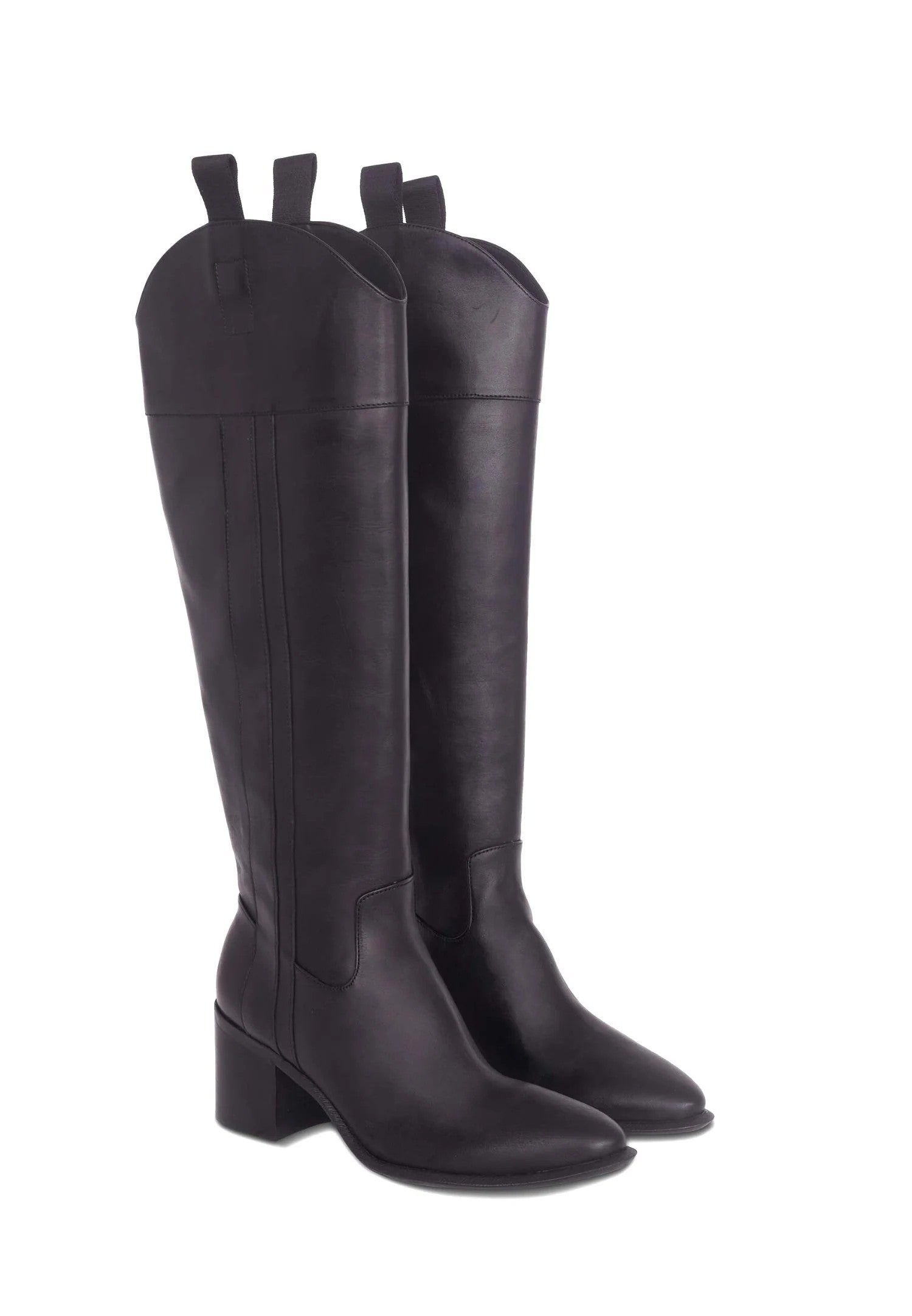 Black Calf Leather Knee-High Boots – Women’s Block Heel Riding Boots