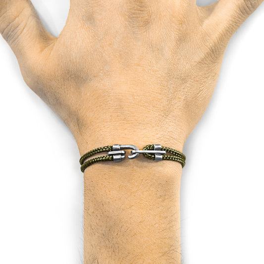 Canterbury Silver and Rope Bracelet - Khaki Green