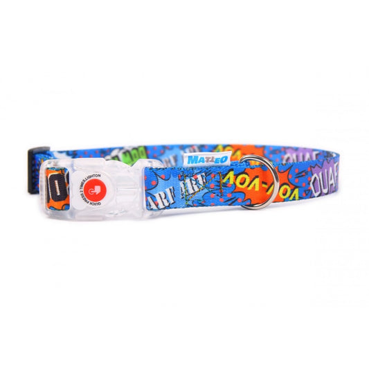 Collar With A LED Plastic Buckle - Blue Graffiti