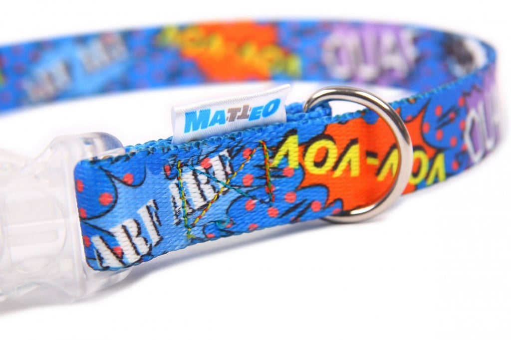 Collar With A LED Plastic Buckle - Blue Graffiti