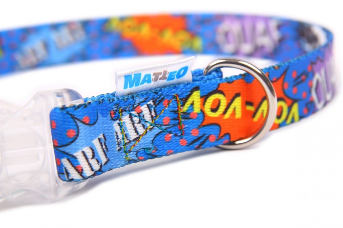 Collar With A LED Plastic Buckle - Blue Graffiti