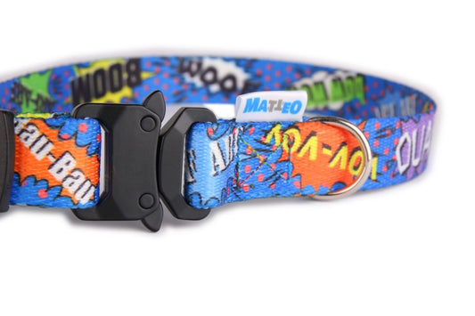 Collar With A Metal Buckle - Blue Graffiti