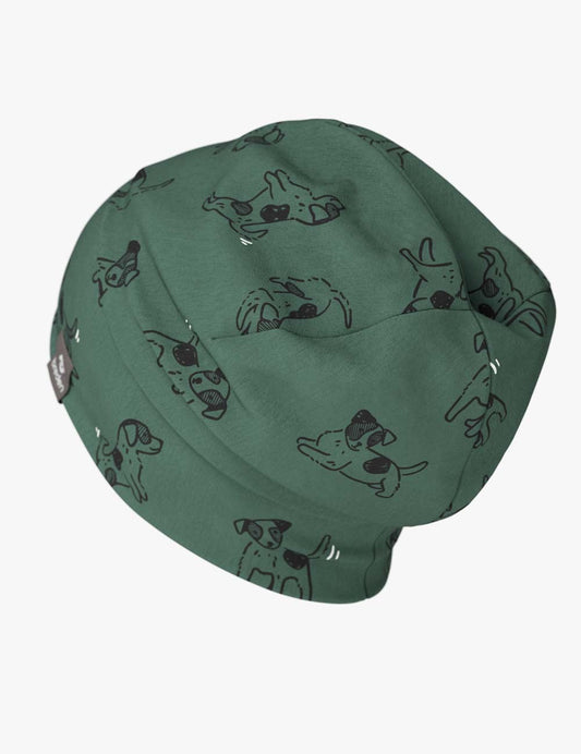Cotton Beanie Hat With Folds DARGO - Green Dogs