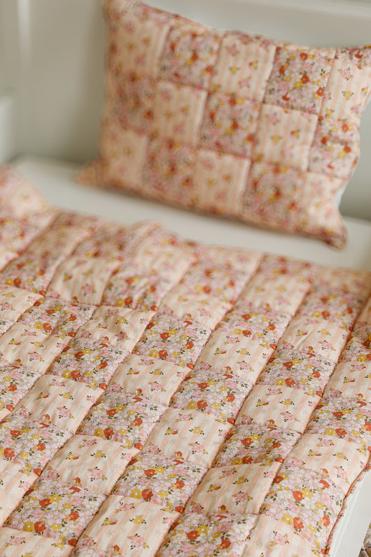 Cotton Quilted Patchwork Blanket + Pillow Set Large - Spring Garden