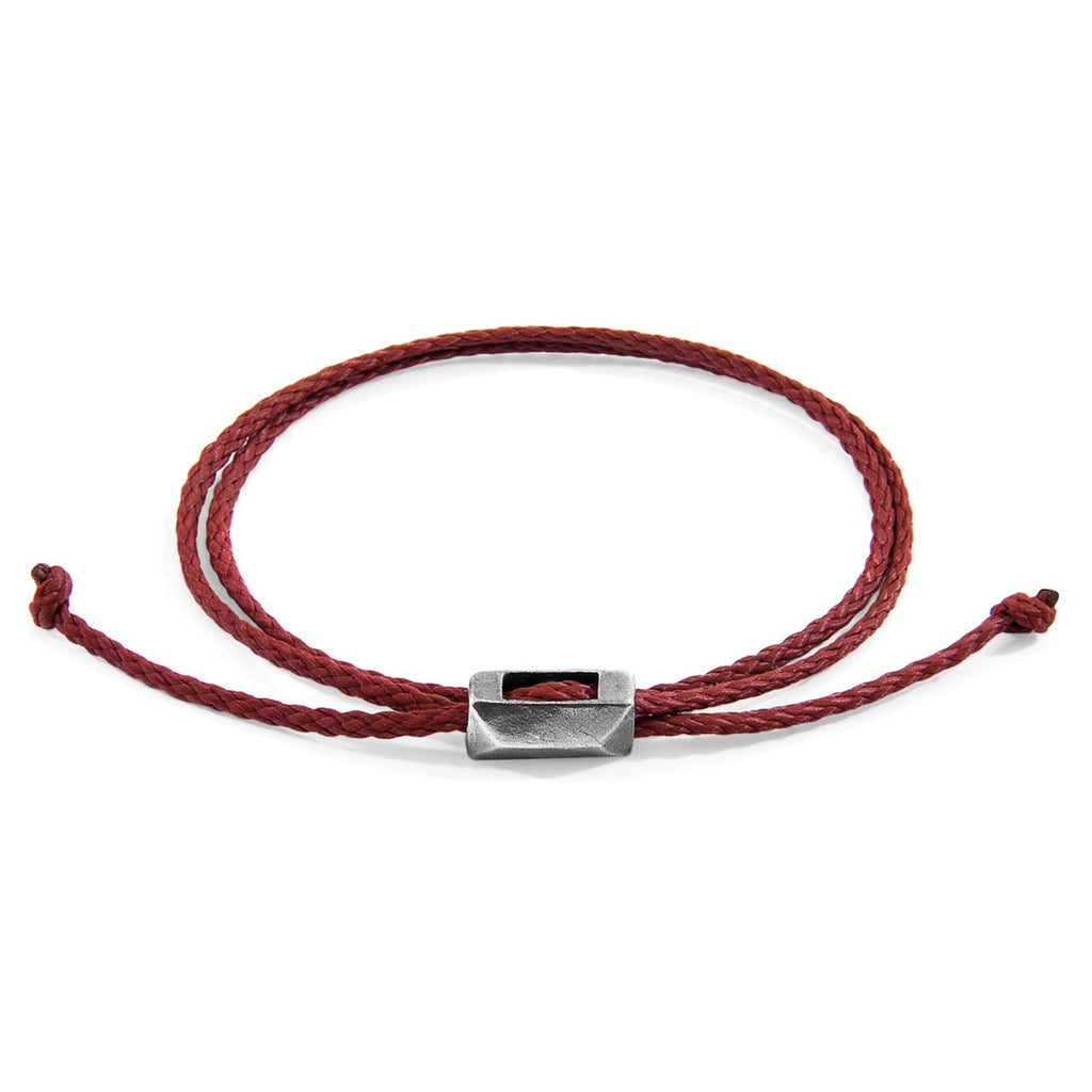 Edward Silver and Rope SKINNY Bracelet - Burgundy Red