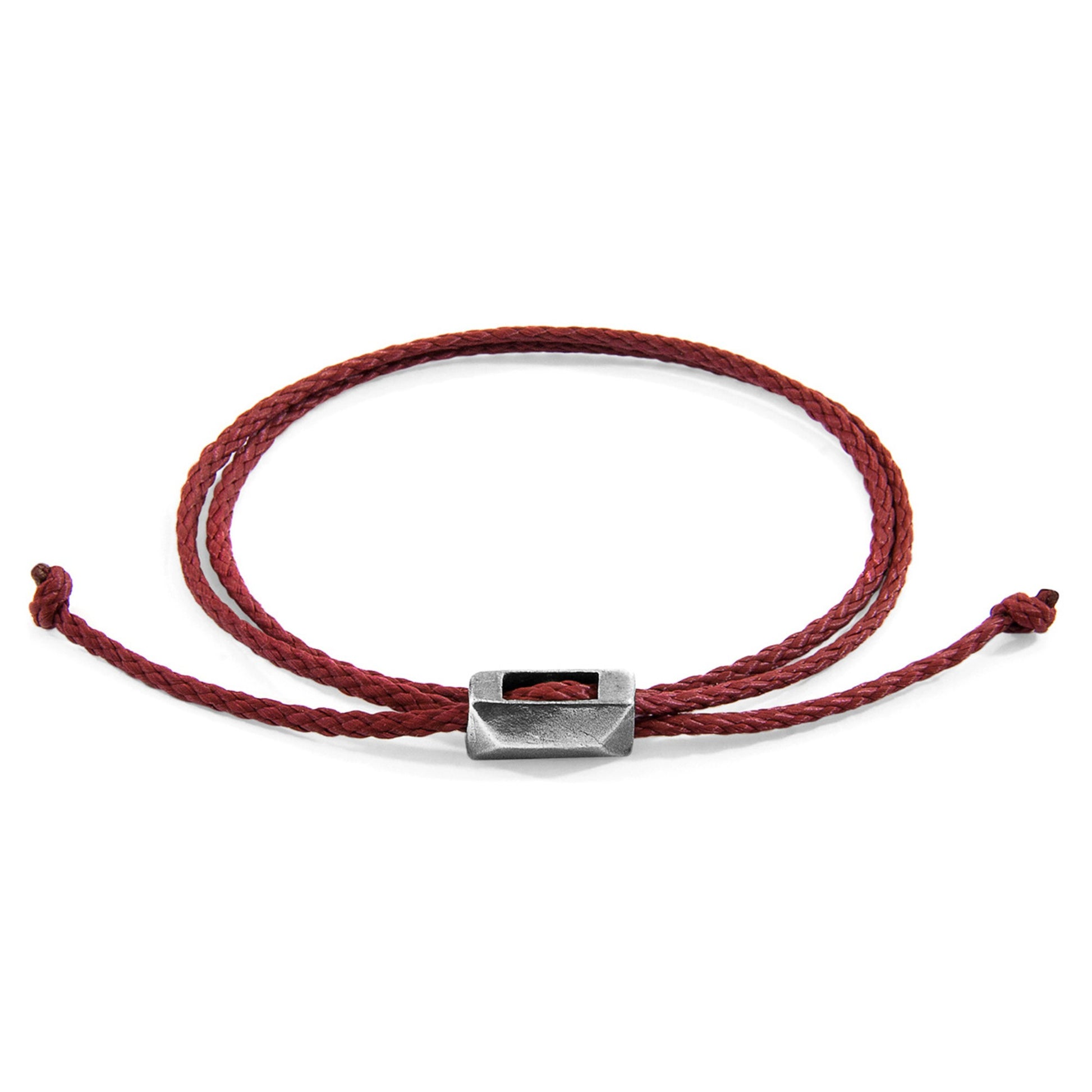Edward Silver and Rope SKINNY Bracelet - Burgundy Red