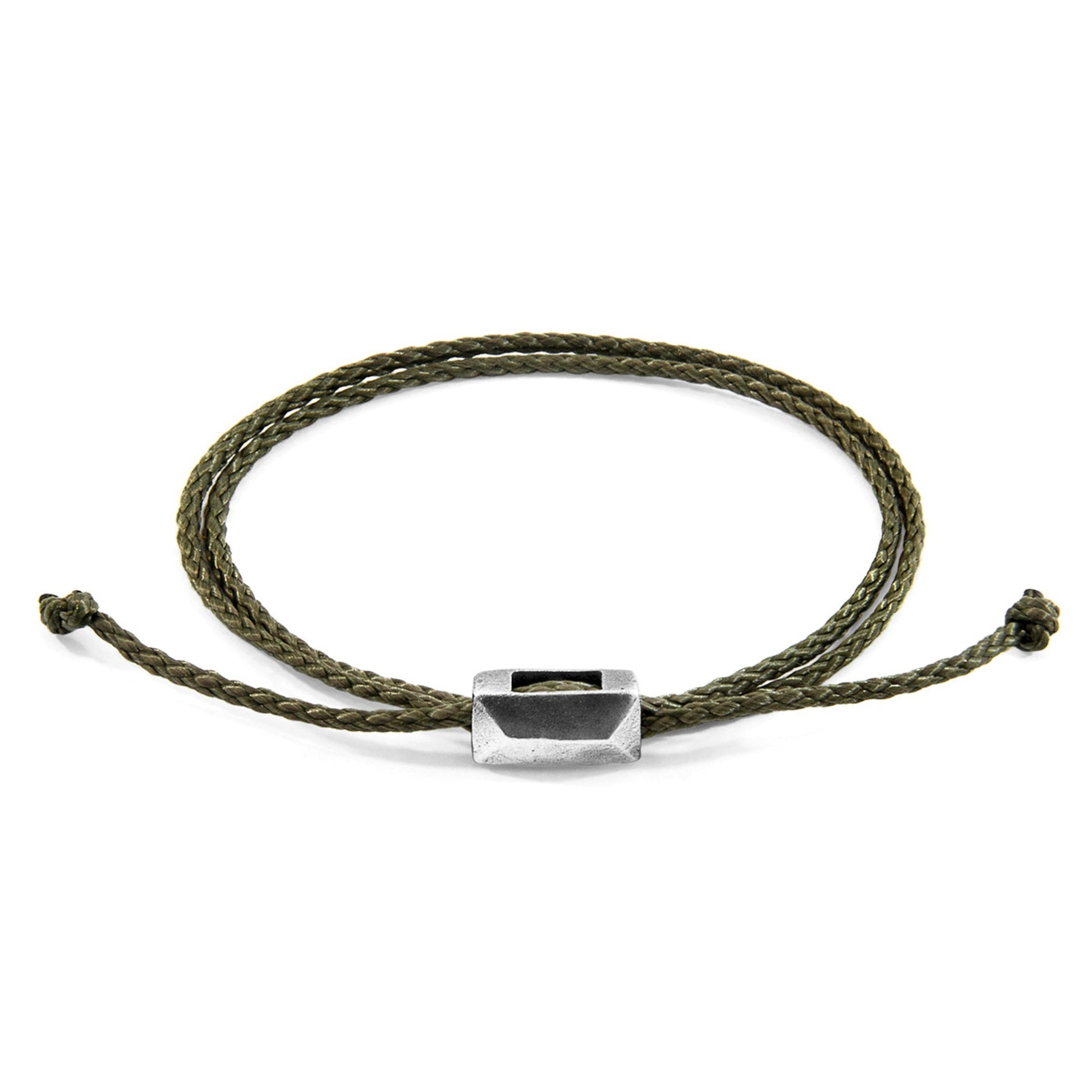 Edward Silver and Rope SKINNY Bracelet - Khaki Green