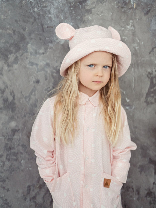 Kids Hat with Ears - Waves on Pink