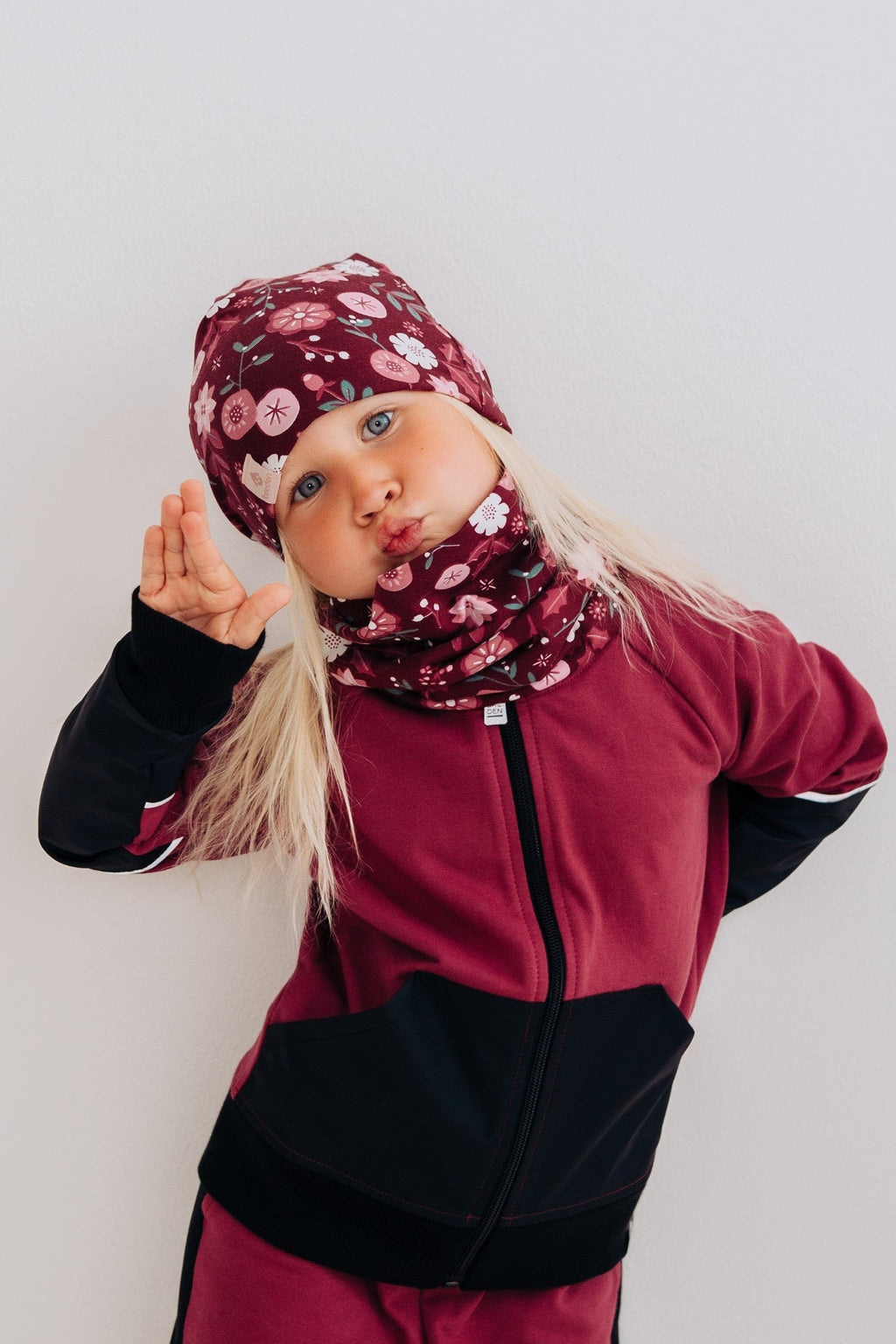 Kids Merino Neck Tube MOKKA - Winter Flowers