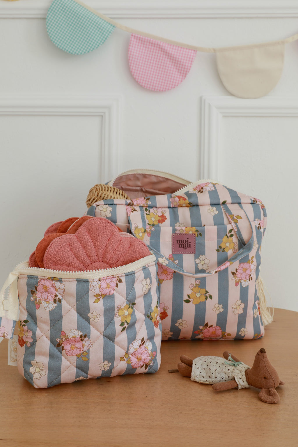 Make-Up Bag Set of 2 - Blue Stripes