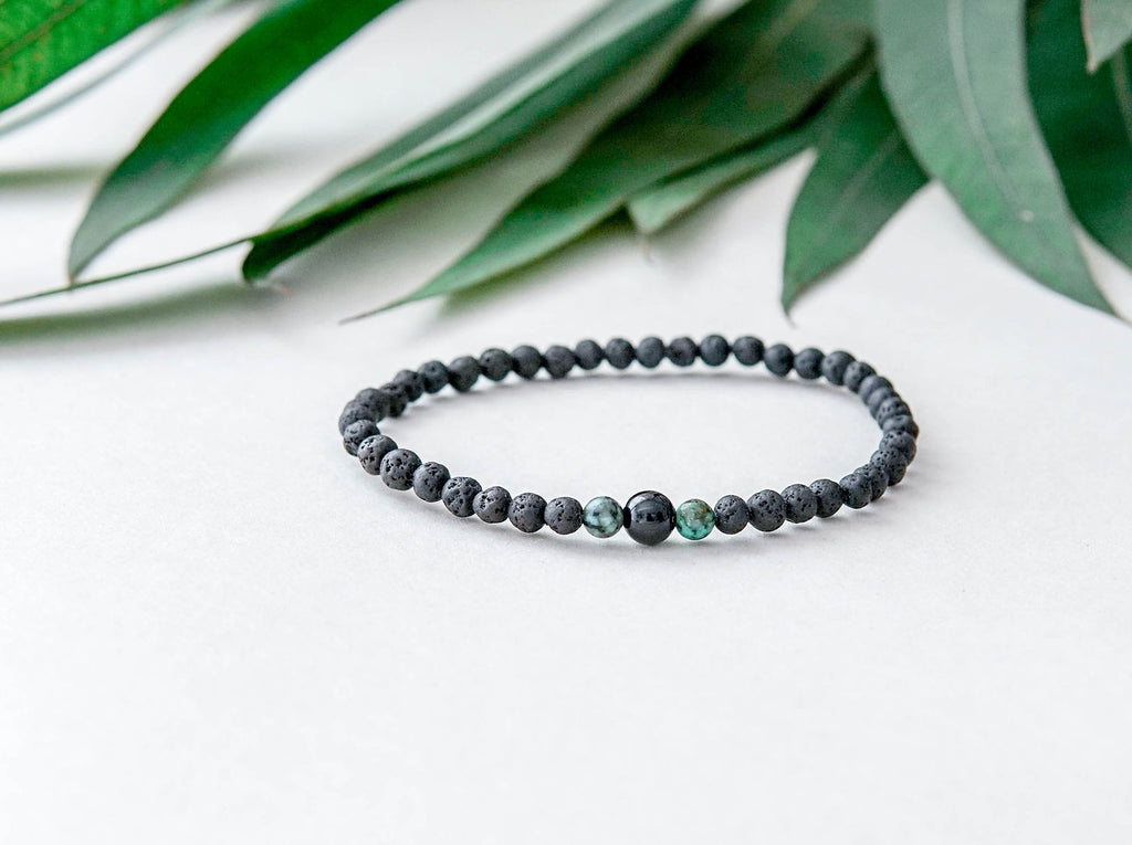 Lava Bracelet with 4mm Onyx and Turquoise for Men