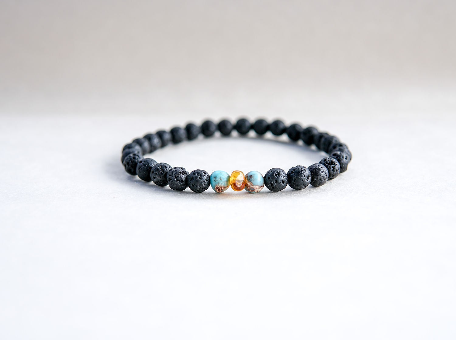 Lava Stone Bracelet with Amber and Turquoise