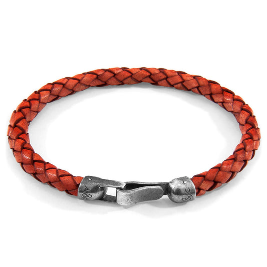 Leather Bracelet Skye Silver and Braided - Amber Red