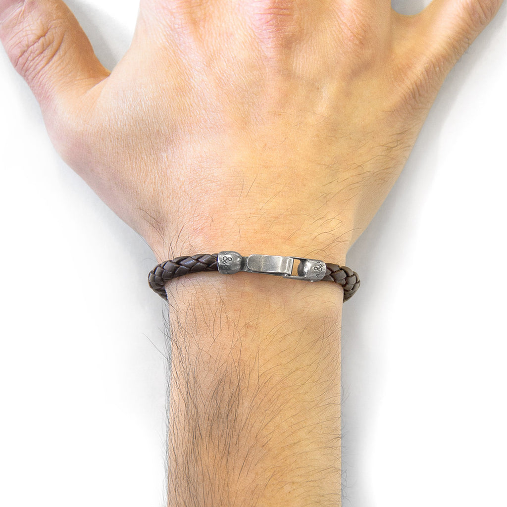Leather Bracelet Skye Silver and Braided - Cacao Brown