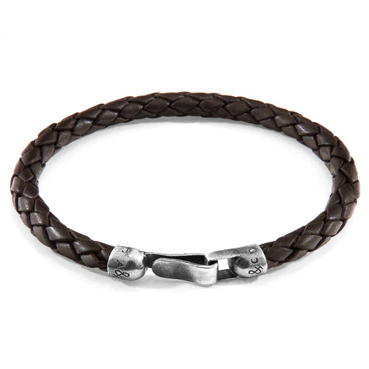 Leather Bracelet Skye Silver and Braided - Cacao Brown