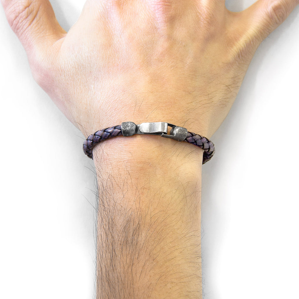 Leather Bracelet Skye Silver and Braided - Indigo Blue