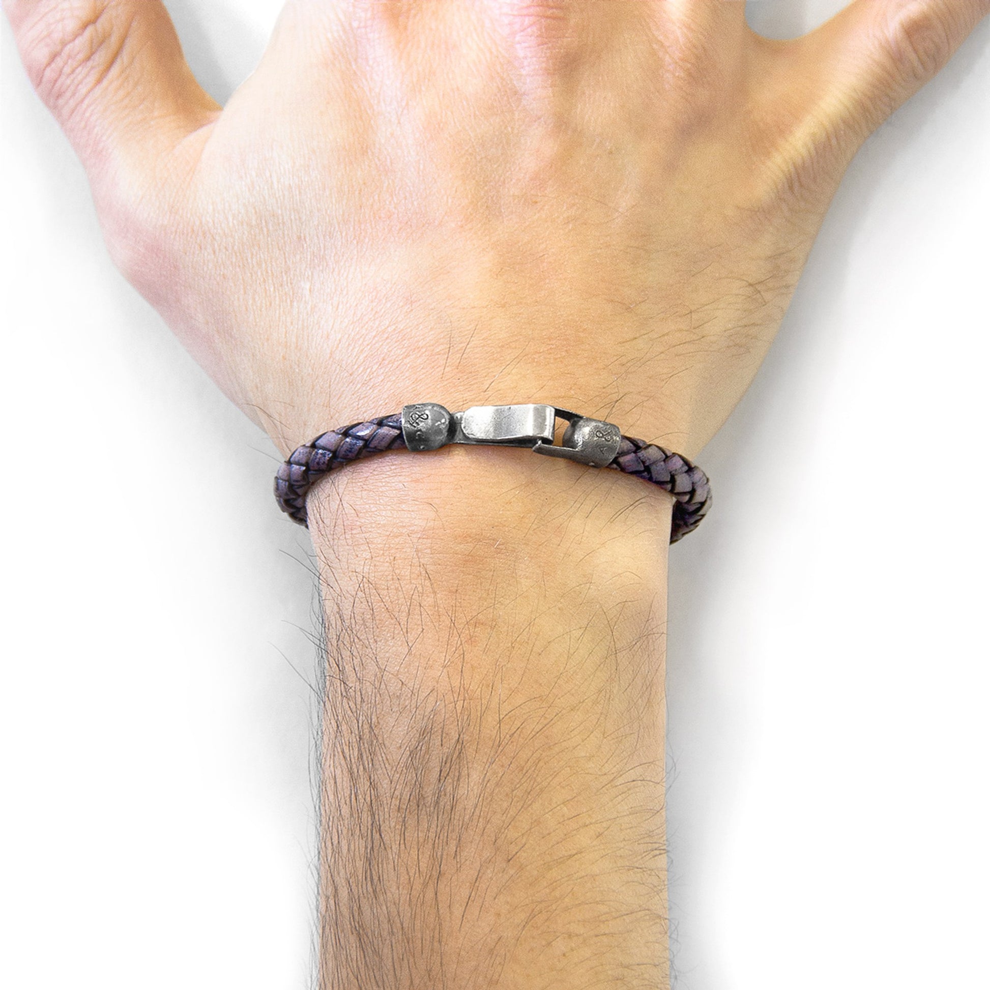 Leather Bracelet Skye Silver and Braided - Indigo Blue