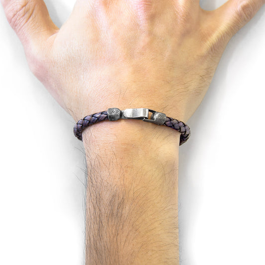 Leather Bracelet Skye Silver and Braided - Indigo Blue
