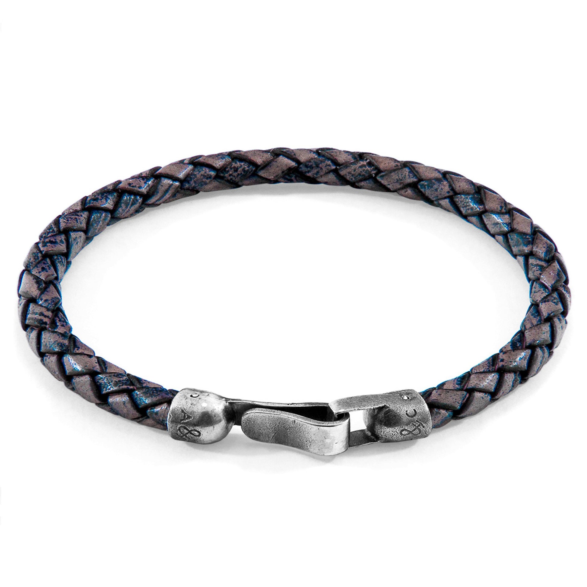 Leather Bracelet Skye Silver and Braided - Indigo Blue