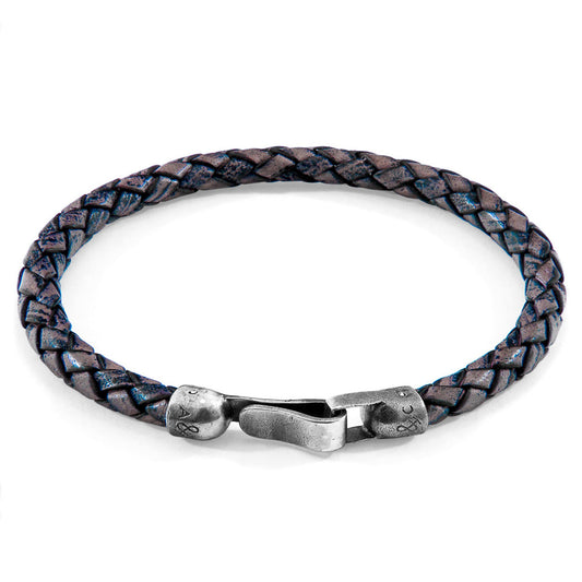 Leather Bracelet Skye Silver and Braided - Indigo Blue
